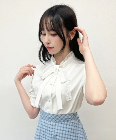 [2buy 10% off] Lace layered bowtie 5/4 sleeve blouse/F i.n.t [53AF02h013]