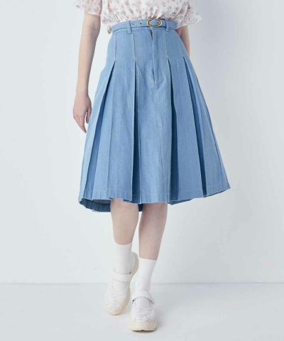 Belted box pleat denim skirt/an another angelus [53BG02n006]