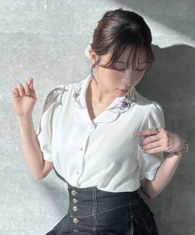 Iris embroidered open-collar blouse/an another angelus [53BF02h006]