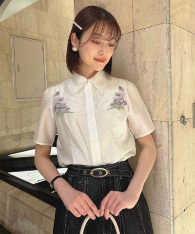 Violet embroidered yoke shirt/an another angelus [53BF01h007]