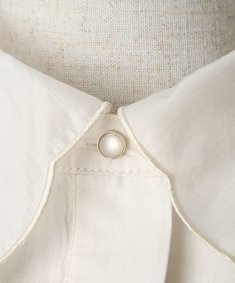 Collar button up (ivory×blue)