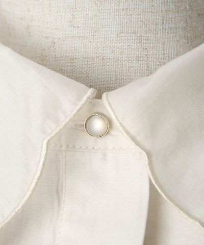 Collar button up (ivory×blue)