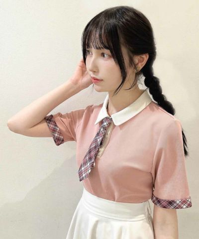 Cleric polo shirt with checkered tie/F i.n.t [53AI07h011]