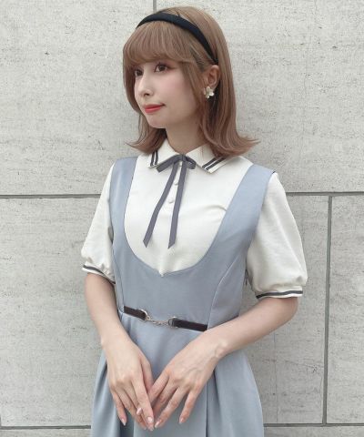 Lined polo shirt with ribbon tie/F i.n.t [53AI07h012]
