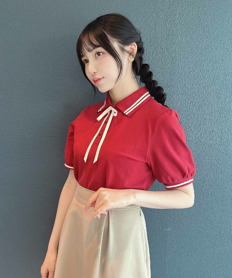 □リボンタイ付きライン入りポロシャツ/F i.n.t [53AI07h012] | F