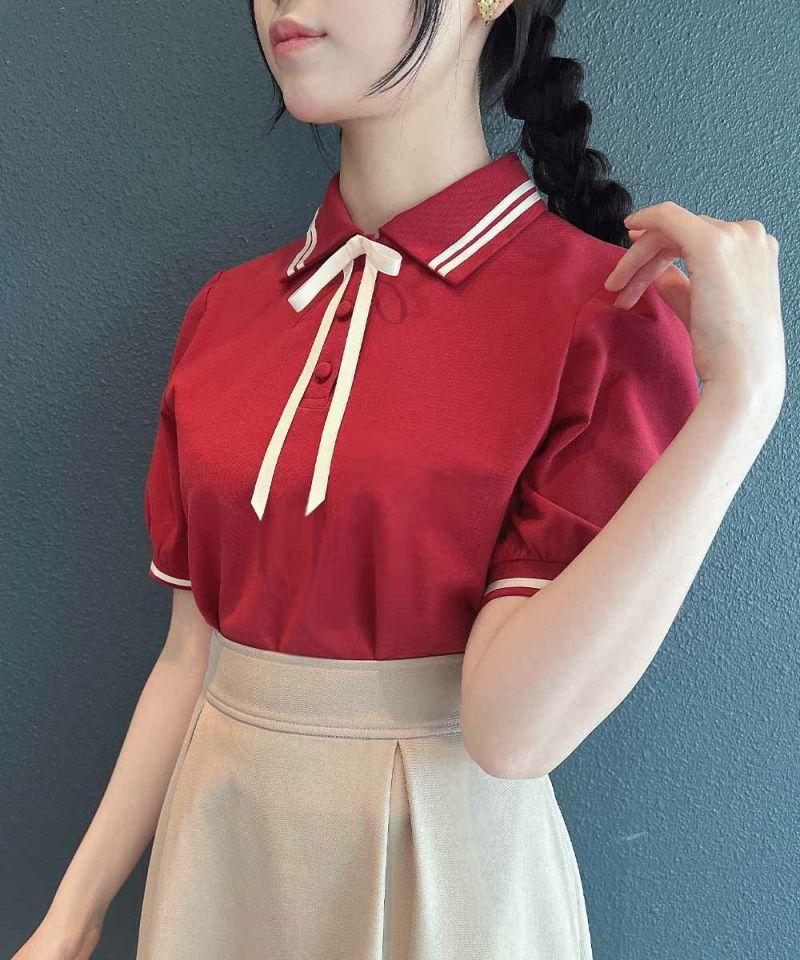 □リボンタイ付きライン入りポロシャツ/F i.n.t [53AI07h012] | F