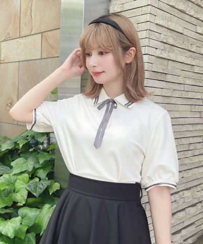 Lined polo shirt with ribbon tie/F i.n.t [53AI07h012]