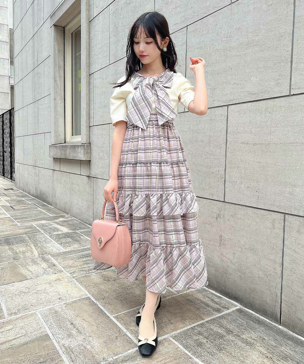 □チェックリボンタイカットトップス/an another angelus [53BI02h001