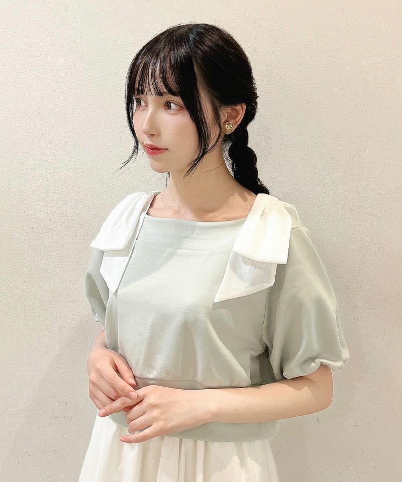 通販先行販売】ショルダーシアーリボンオフショルトップス/F&A