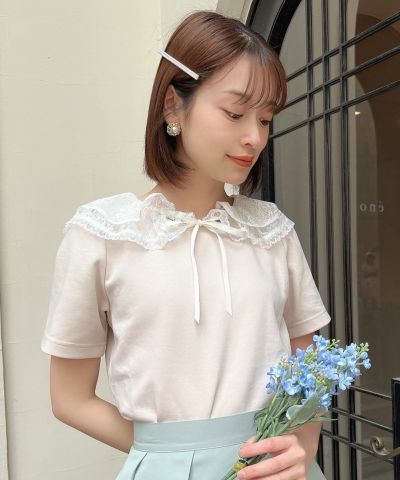 Lace frill collar cut top / F i.n.t [53AI02g013]