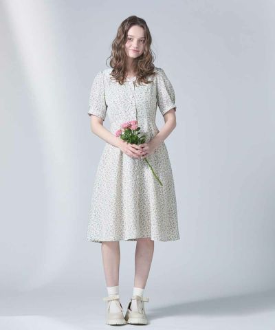 【ご予約】ハンカチ開衿小花柄ワンピース/F i.n.t [54AE02h013][5月下旬入荷予定]