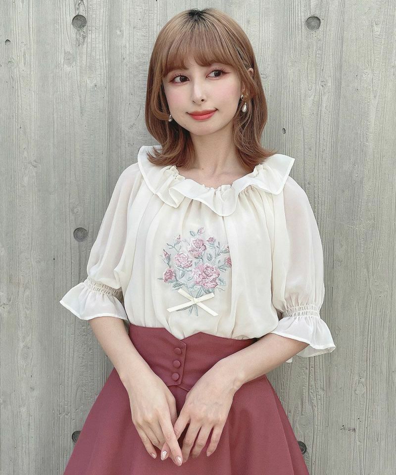 ブーケ刺繍オフショルブラウス/an another angelus [54BF02h011