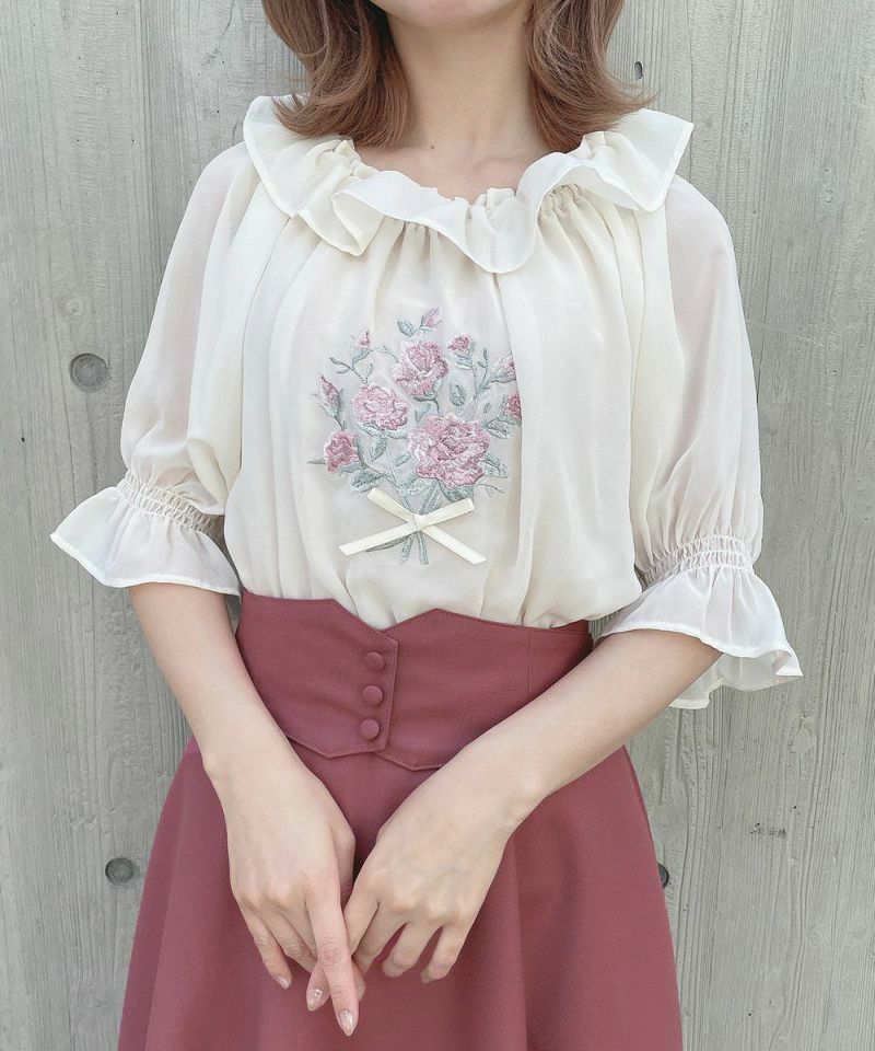 ブーケ刺繍オフショルブラウス/an another angelus [54BF02h011