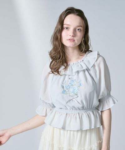 Bouquet embroidered off-shoulder blouse/an another angelus [54BF02h011]