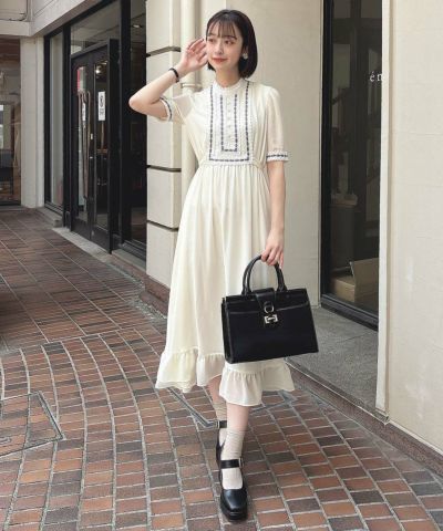 Georgette Long Dress with Ladder Ribbon / an3 Limited [54DE03h002]