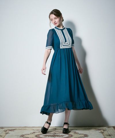 Georgette long dress with ladder ribbon/an3 Limited [54DE03h002]
