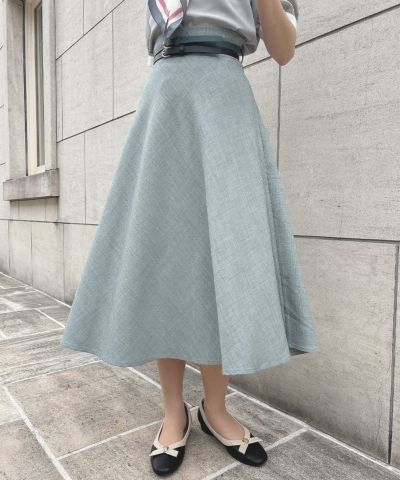 Double Belt Summer Tweed Flared Skirt / an another angelus [54BG02p011]