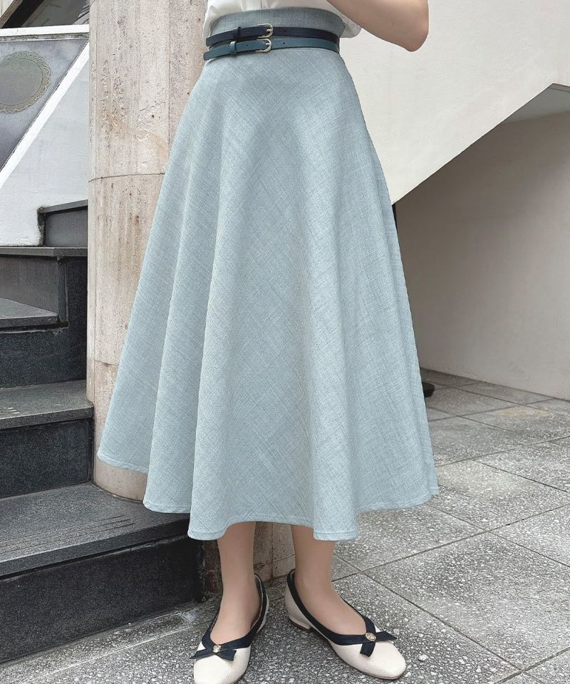 □ダブルベルトサマーツイードフレアースカート/an another angelus