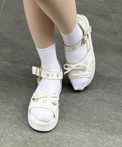 Lace-like cutwork platform sandals/F i.n.t [54AA02c006]