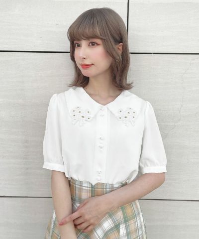 ミニブーケ刺繍カットワーク半袖ブラウス/F i.n.t [54AF02g018]