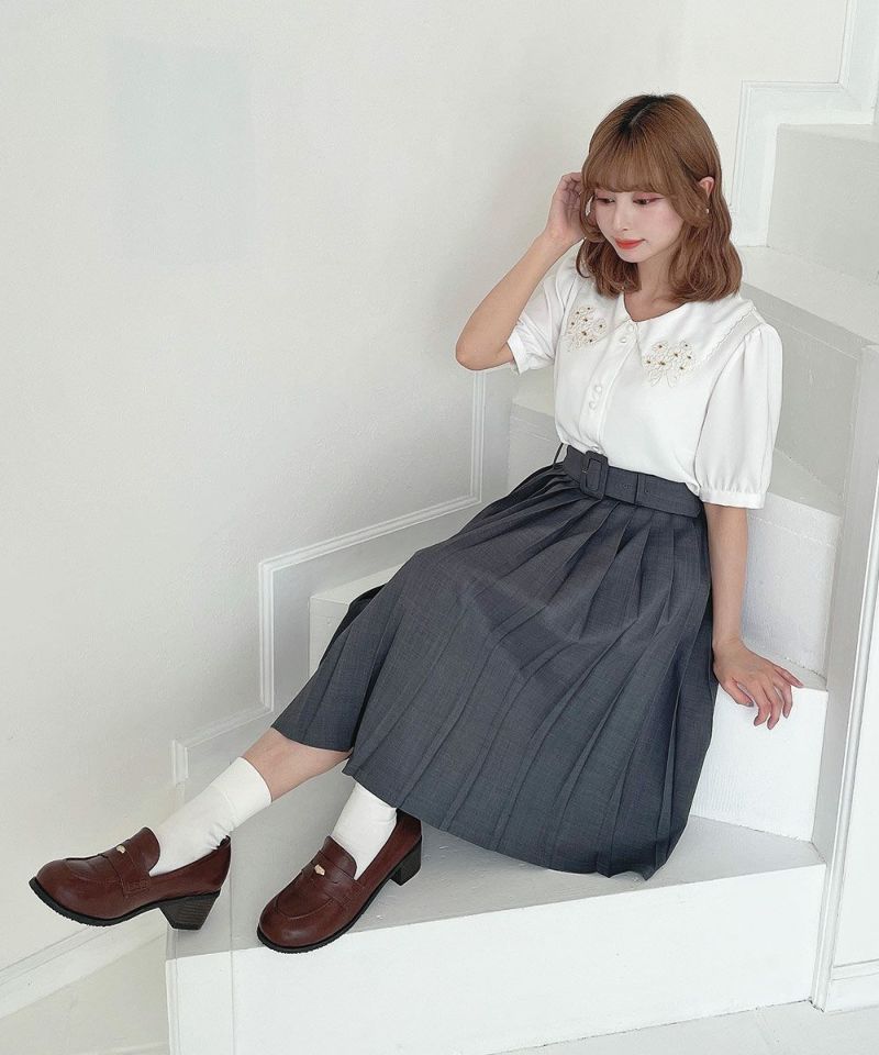 【洗える】ミニブーケ刺繍カットワーク半袖ブラウス セール】ミニブーケ刺繍カットワーク半袖ブラウス 夏服（シャツ