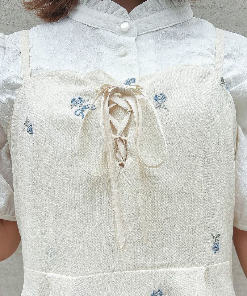 Since Then 上品 バタフライ刺繍 パール キャミソールワンピース 低身長向けサイズあり】肩パールキャミワンピース
