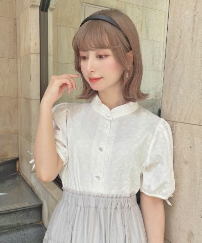 Petite ribbon jacquard blouse with sleeve cuffs/F i.n.t [54AF02h019]