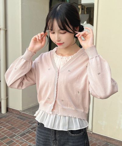 Small flower embroidered UV knit cardigan / F i.n.t [54AJ04j004]