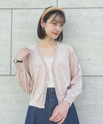 □【UVカット】小花総刺繍UVニットカーディガン/F i.n.t [54AJ04j004