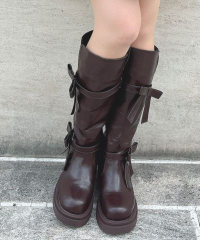■【Pre-order】Double Ribbon Belt Long Boots/F i.n.t [55AA06d002][Scheduled to arrive in mid-September]【2025 Autumn】