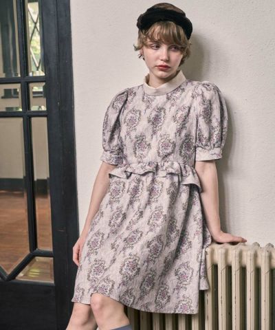 Gobelin-style print puff sleeve mini dress / F i.n.t [55AE01h003]