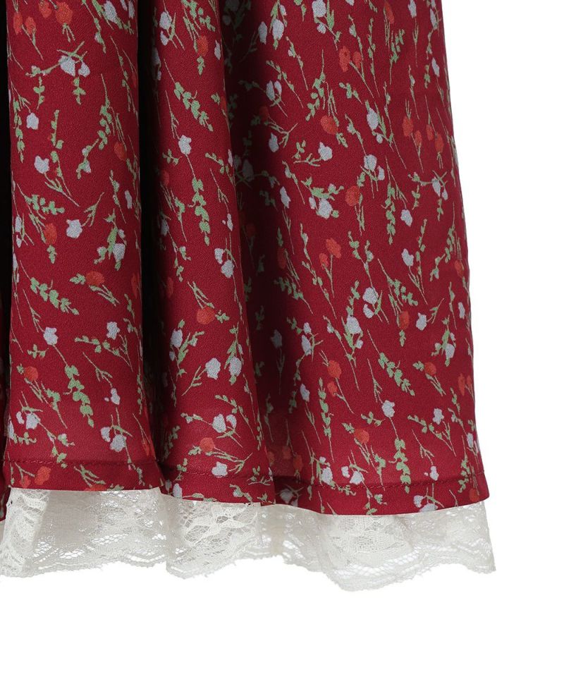 野薔薇レースワンピース♡ボルドー レース使い小花柄ラッフルワンピース/F i.n.t [55AE01j005] | F