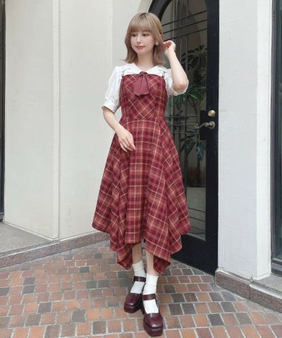 ■【Pre-order】Bit-use random hem check camisole dress/F i.n.t [55AE02f002][Expected to arrive in late August]【2025 Autumn】