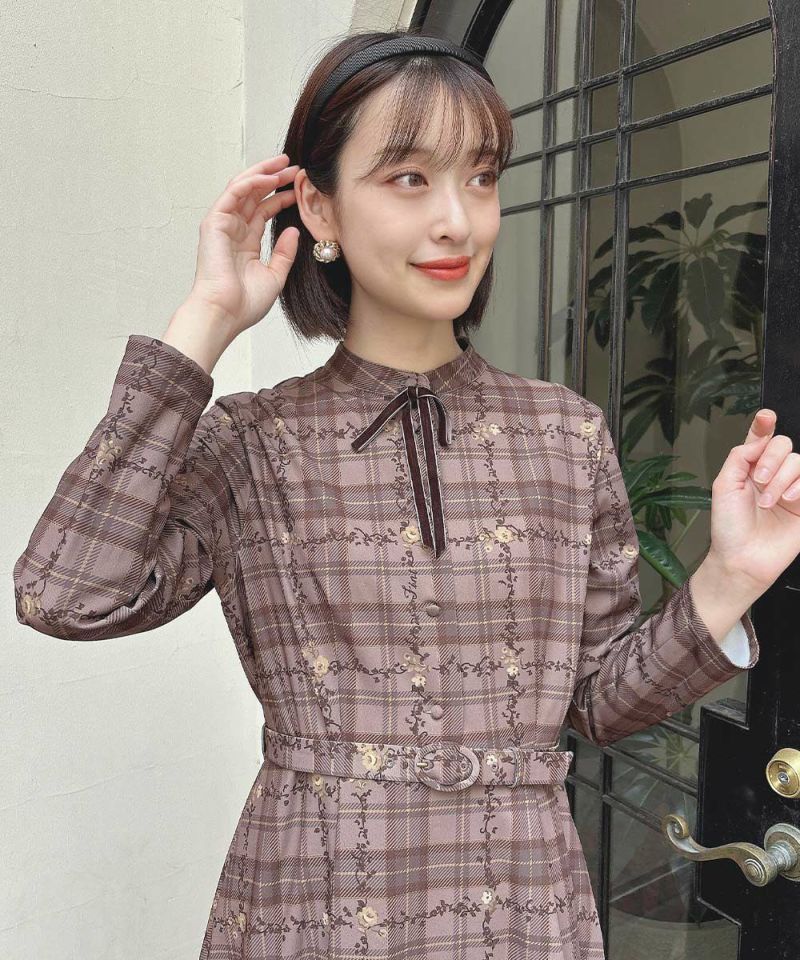 プチフラワーチェック柄ケープ付きワンピース/F i.n.t [55AE02j004