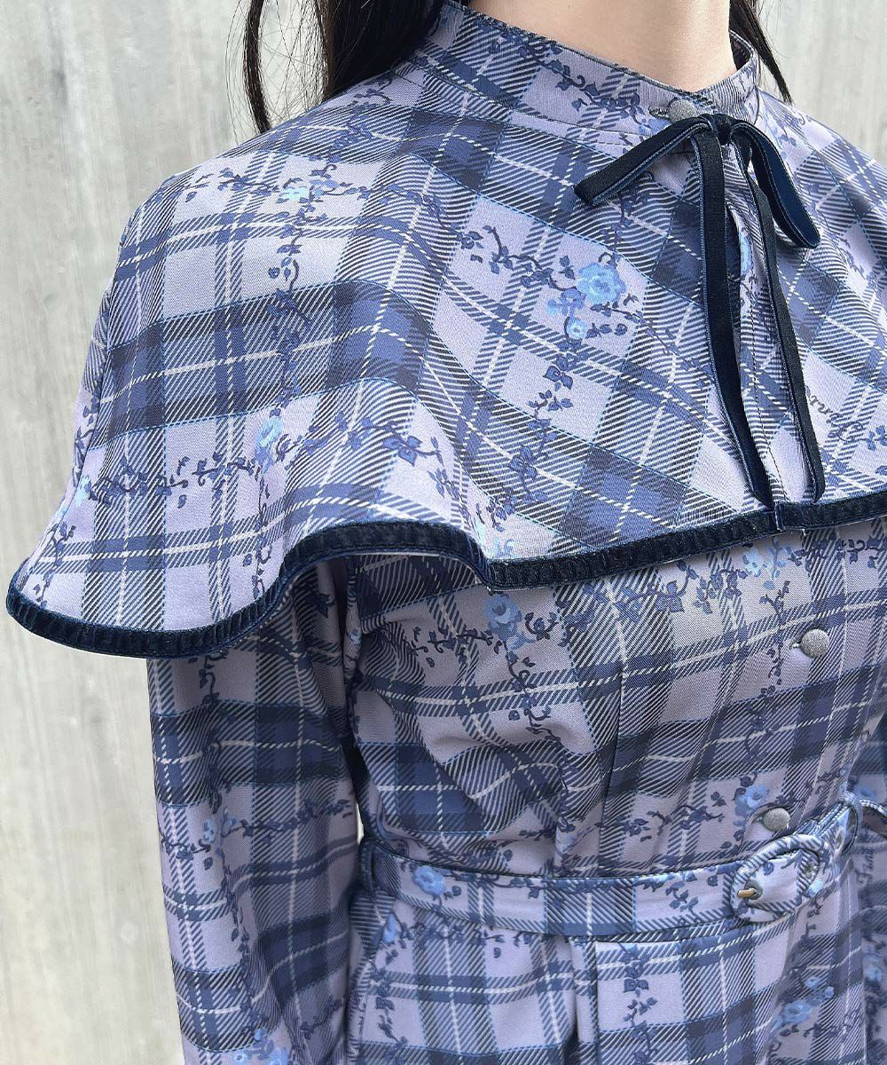 プチフラワーチェック柄ケープ付きワンピース/F i.n.t [55AE02j004