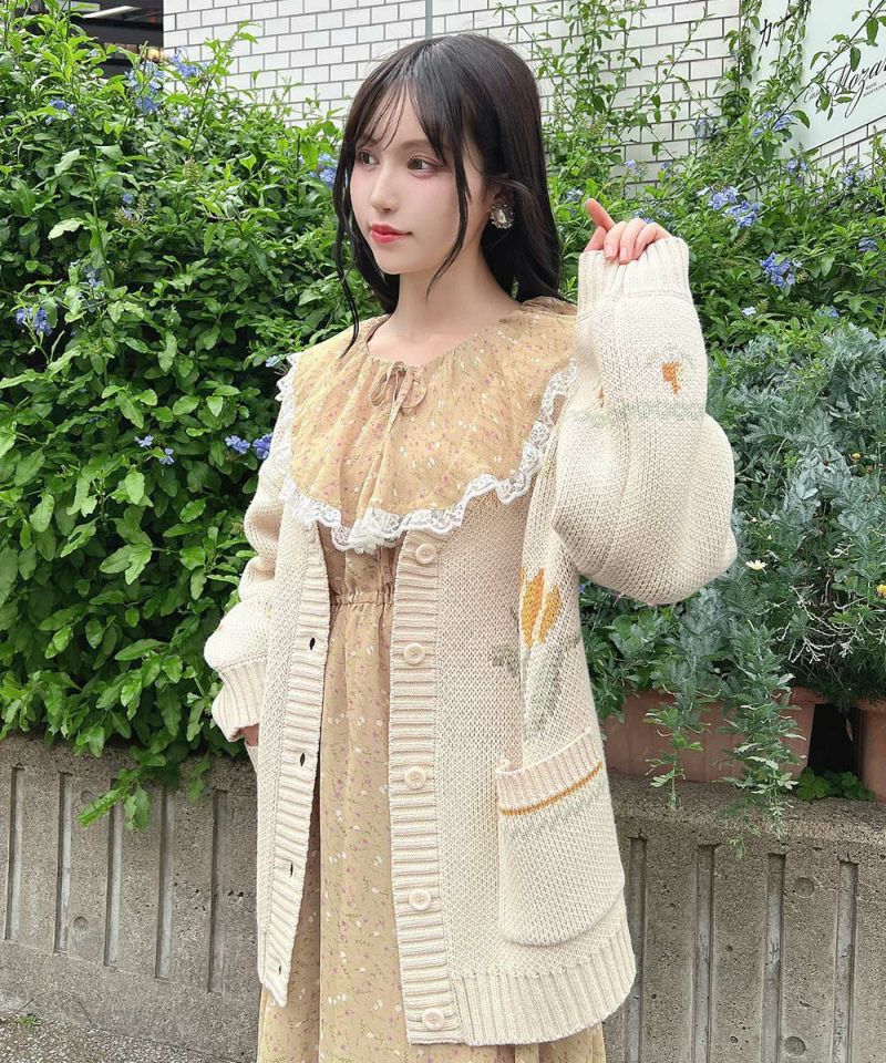 チューリップポット柄ニットカーディガン/F i.n.t [55AJ04j002] | F