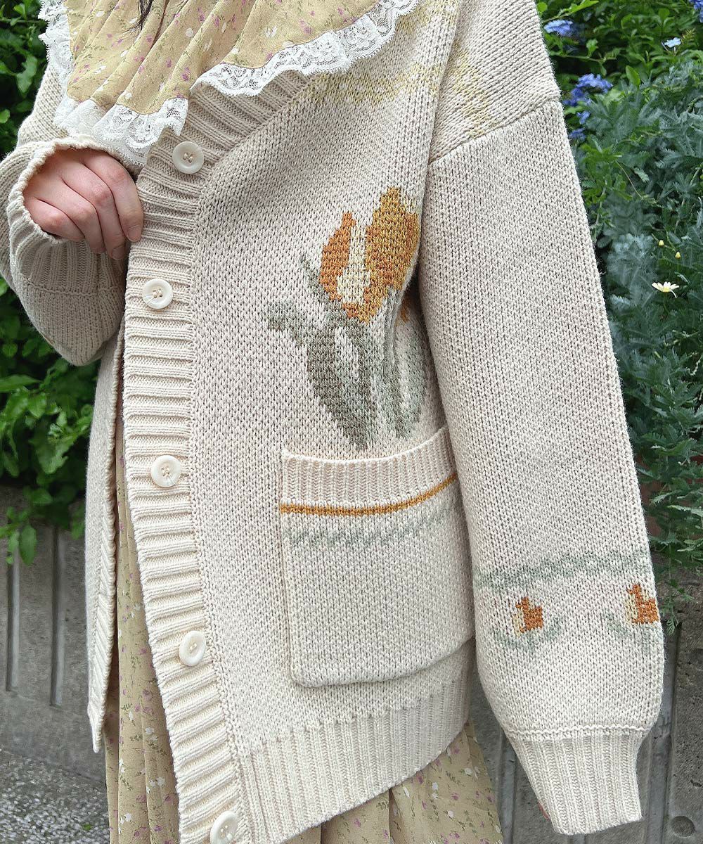 チューリップポット柄ニットカーディガン/F i.n.t [55AJ04j002] | F