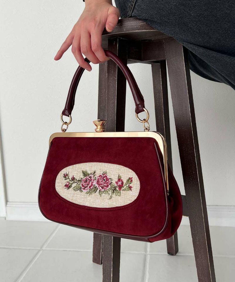 ご予約】フレームローズ刺繍クロップドがま口バッグ/an another