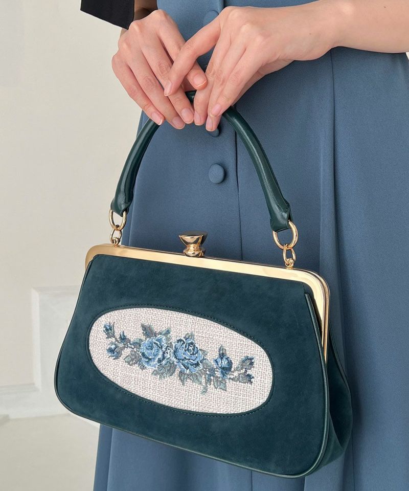 ご予約】フレームローズ刺繍クロップドがま口バッグ/an another