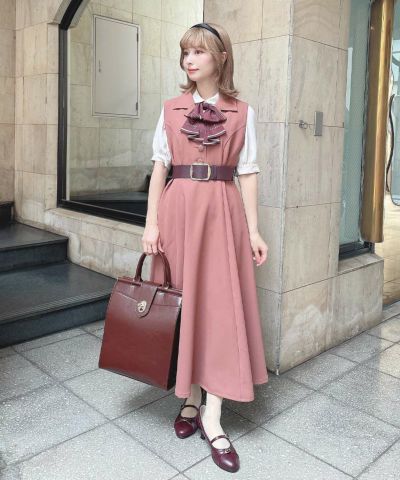 ■【ご予約】ベルト付き開衿ジレワンピース/an another angelus [55BE02f001][8月中旬入荷予定]【2025秋】