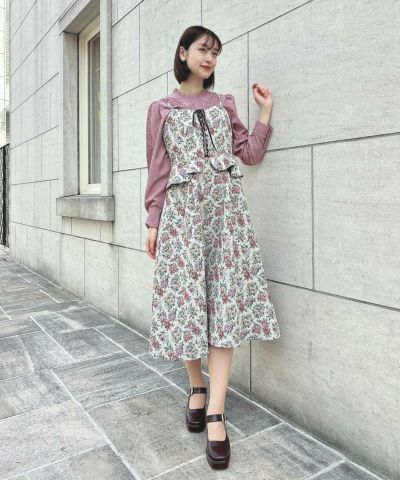 ■【Pre-order】Front lace-up Gobelin camisole dress/an another angelus [55BE02f004][Expected to arrive in mid-September]【2025 Autumn】