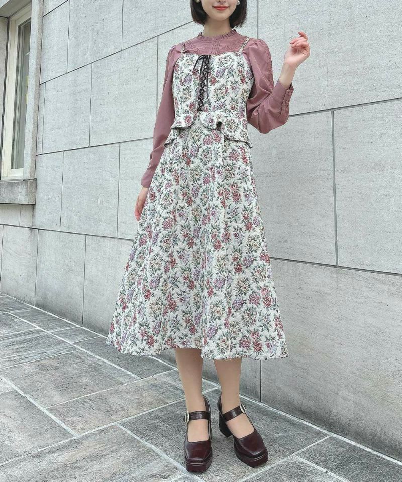 an another angelus　お上品な グレーの ミモレ ワンピース アンアナザーアンジェラス an another angelus レースヨー