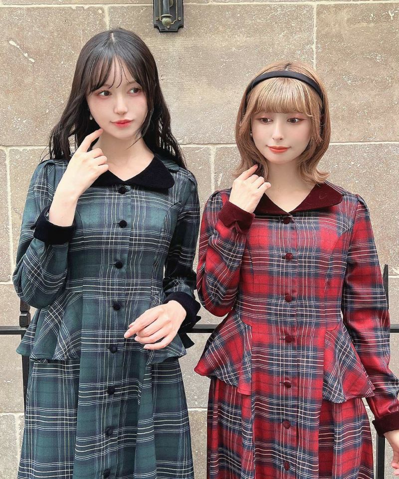 ♥あやか♥ 様checkアンサンブルワンピース　ブラック HONEYMEW ビッグカラードッキングワンピ – BUNNY APARTMENT