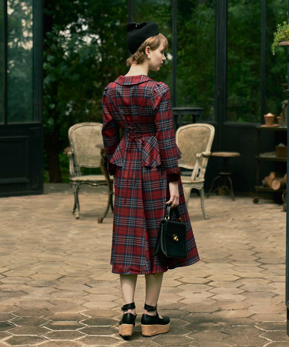 an another angelus 別珍ラペルペプラムチェックワンピース 別珍ラペルペプラムチェックワンピース/an another angelus