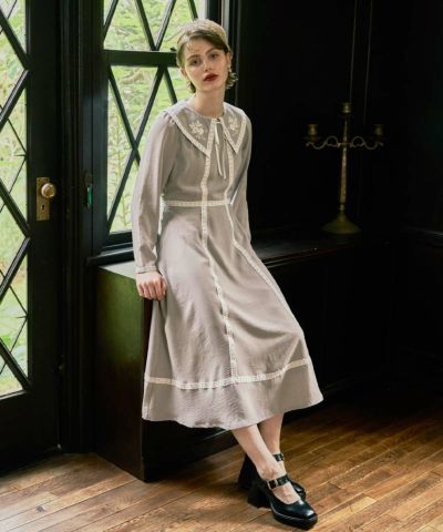 トーションレース使い刺繍衿ワンピース/an another angelus [55BE03j003]