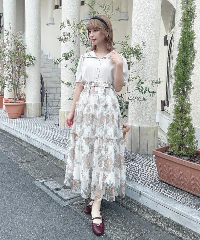 SEZANE セザンヌ　総レースブラウス　コットン　フリル　花柄　スタンドカラー 国内配送】セザンヌ 花柄ジャガード 刺繍 コットン ブラウス