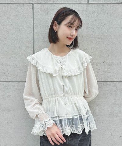 ■【ご予約】レース使いドットチュールブラウス/an another angelus [55BF02j003][8月下旬入荷予定]【2025秋】