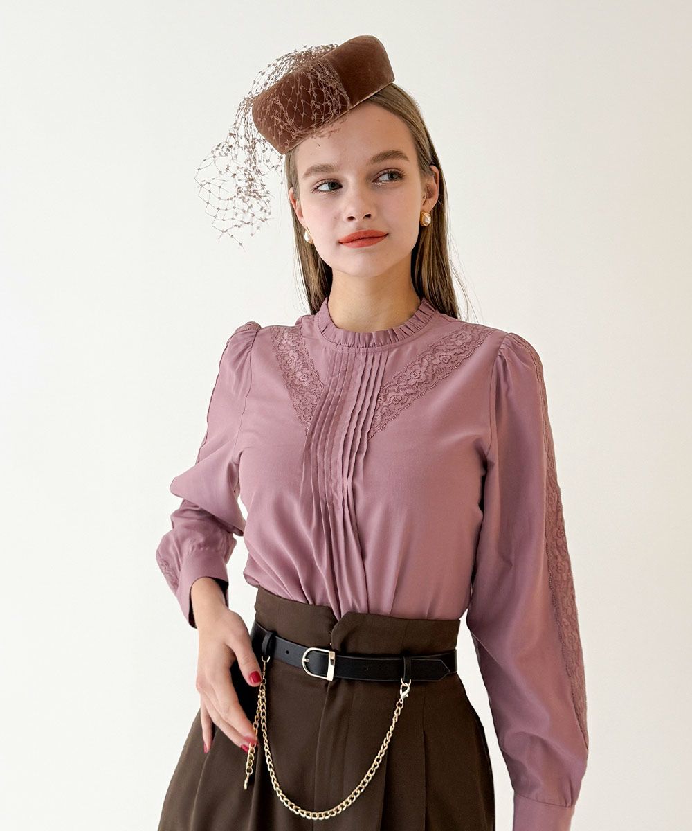 ローズタイ付きカットワーク衿ブラウス/an another angelus