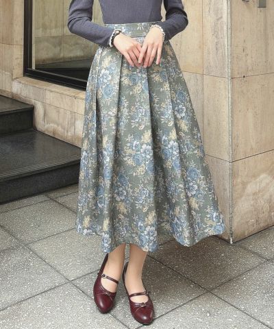 ■【Pre-order】Gobelin-style printed tuck skirt/an another angelus [55BG02p003][Expected to arrive in mid-September]【Autumn 2025】
