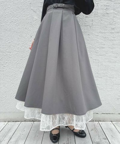Lace layered tuck flared skirt / an another angelus [55BG02p004]